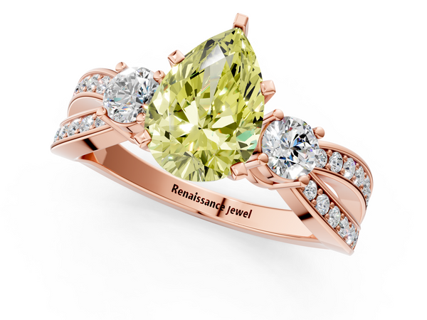 Rose gold Three-Stone Fancy Yellow Pear  Cut Diamond Twist Band with Prong Setting