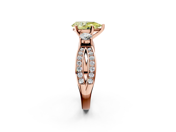 Rose gold Three-Stone Fancy Yellow Pear  Cut Diamond Twist Band with Prong Setting