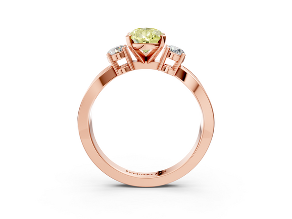 Rose gold Three-Stone Fancy Yellow Pear  Cut Diamond Twist Band with Prong Setting