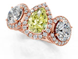 Rose gold Three-Stone Fancy Yellow Pear Cut Halo Diamond Milgrain Band with Four-Prong Setting_1