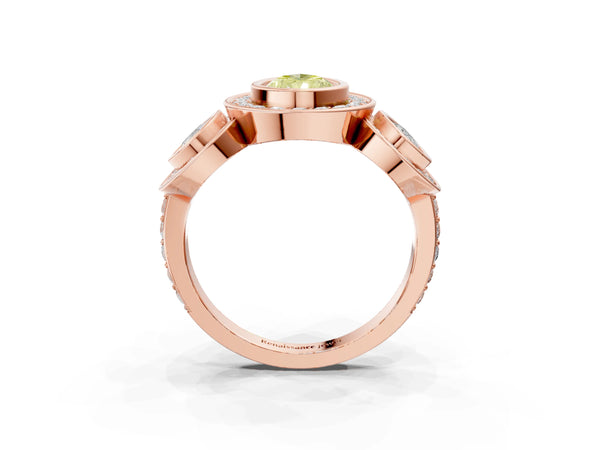Rose gold Three-Stone Fancy Yellow Pear Cut Halo Pavé Diamond Ring