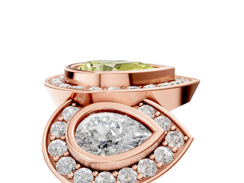 Rose gold Three-Stone Fancy Yellow Pear Cut Halo Pavé Diamond Ring_5