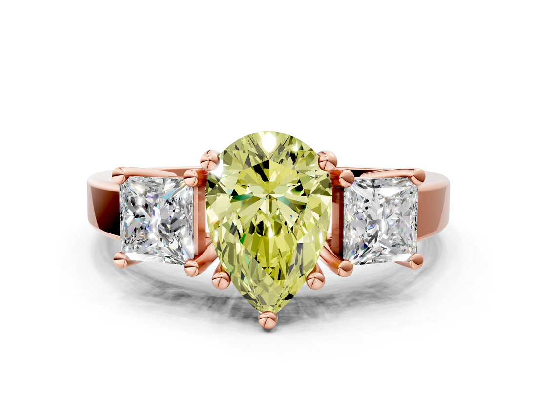 Rose gold Three-Stone Fancy Yellow Pear  Cut Solitaire Ring with Prong Setting_3