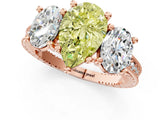 Rose gold Three-Stone Fancy Yellow Pear  Diamond Milgrain Pave Band with Prong Setting 1