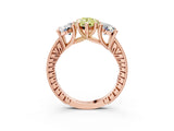 Rose gold Three-Stone Fancy Yellow Pear  Diamond Milgrain Pave Band with Prong Setting 3