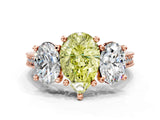 Rose gold Three-Stone Fancy Yellow Pear  Diamond Milgrain Pave Band with Prong Setting