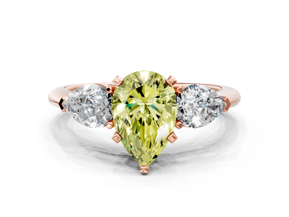 Rose gold Three-Stone Fancy Yellow Pear  Diamond Ring with Pear Side Stones in Four-Prong Setting_58