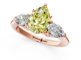 Rose gold Three-Stone Fancy Yellow Pear  Diamond Ring with Pear Side Stones in Four-Prong Setting_59