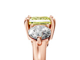 Rose gold Three-Stone Fancy Yellow Princess  Brilliant Cut Solitaire Ring with Prong Setting on a Classic Band