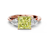 Rose gold Three-Stone Fancy Yellow Princess Cut Brilliant Diamond Solitaire Ring with Tapered Band and Four-Prong Setting_3