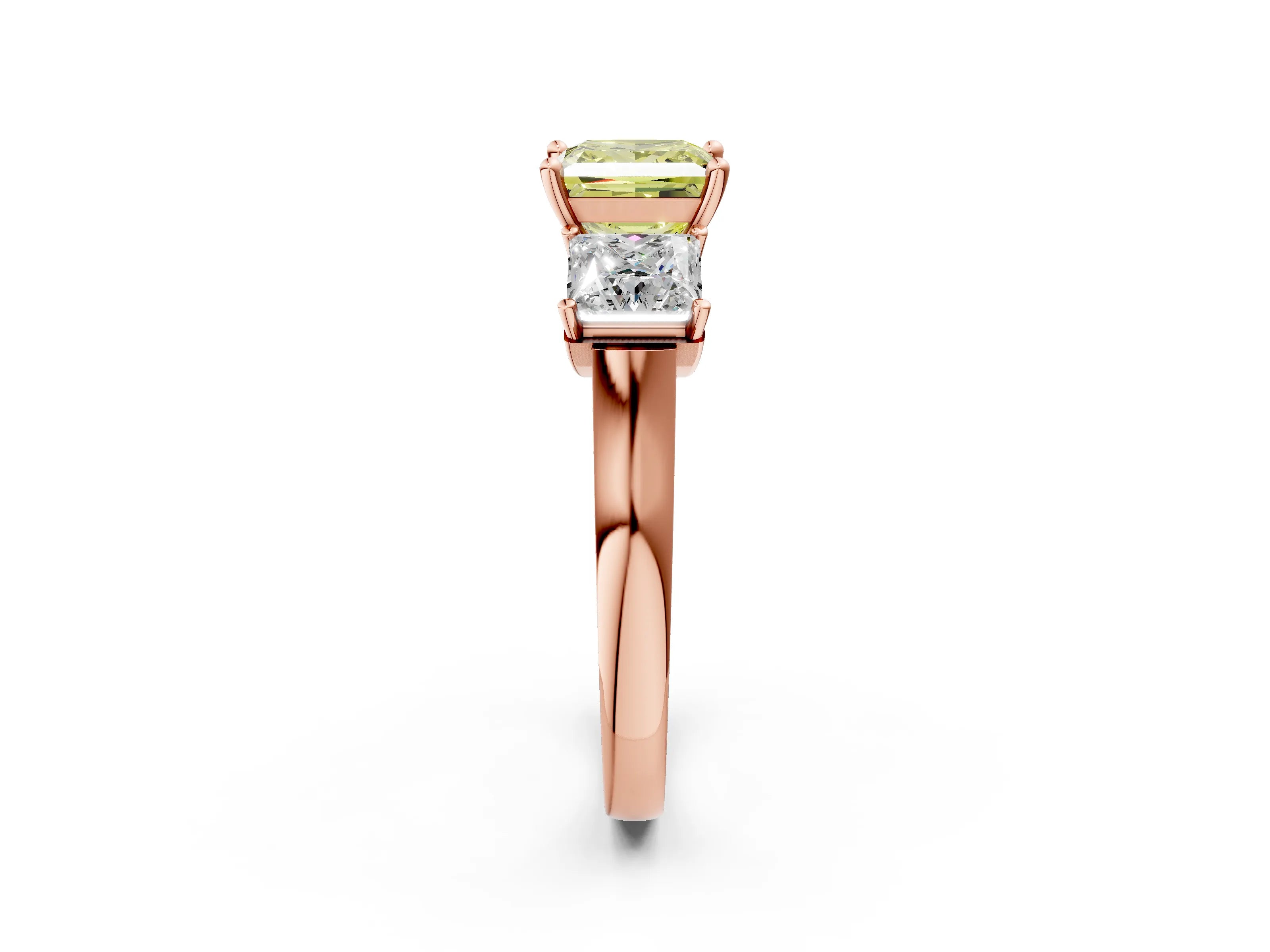 Rose gold Three-Stone Fancy Yellow Princess Cut Brilliant Diamond Trellis Ring with Comfort Fit Band_2