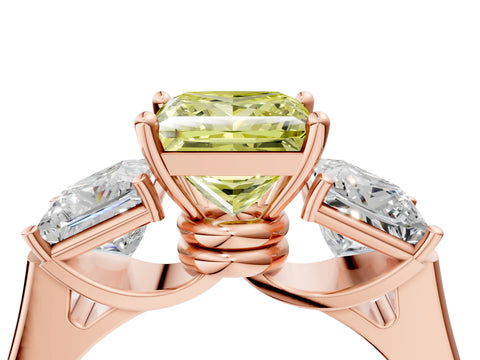 Rose gold Three-Stone Fancy Yellow Princess Cut Brilliant Diamond Trellis Ring with Comfort Fit Band_4