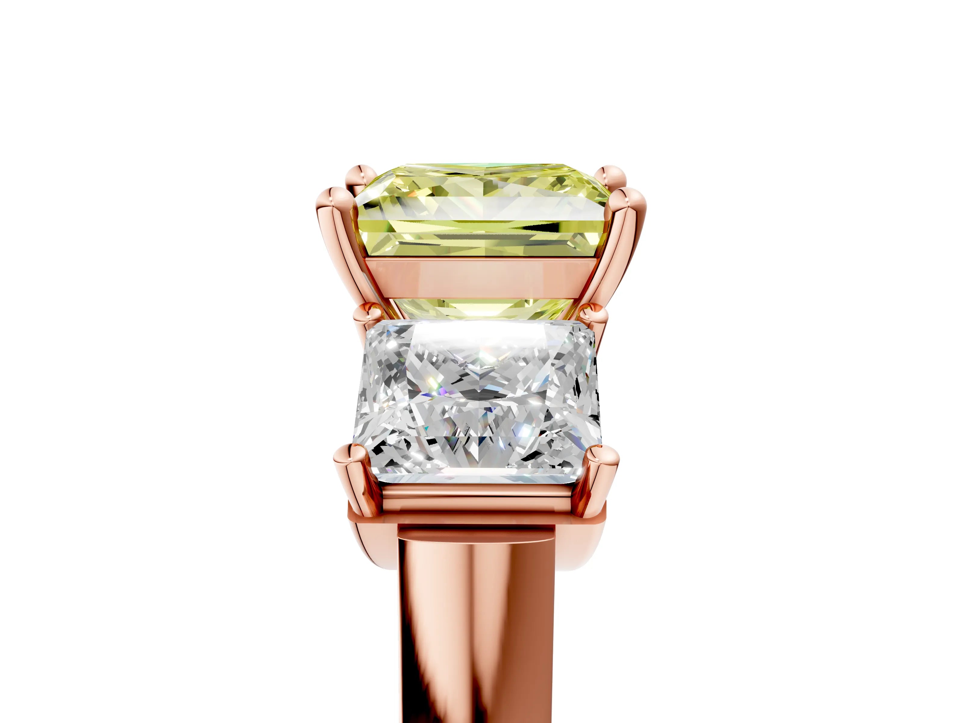 Rose gold Three-Stone Fancy Yellow Princess Cut Brilliant Diamond Trellis Ring with Comfort Fit Band_5
