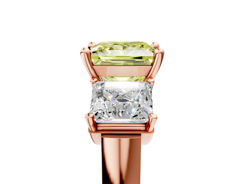 Rose gold Three-Stone Fancy Yellow Princess Cut Brilliant Diamond Trellis Ring with Comfort Fit Band_5