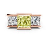 Rose gold Three Stone Fancy Yellow Princess Cut Cut Channel Set Diamond Ring