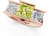 Rose gold Three Stone Fancy Yellow Princess Cut Cut Channel Set Diamond Ring_1