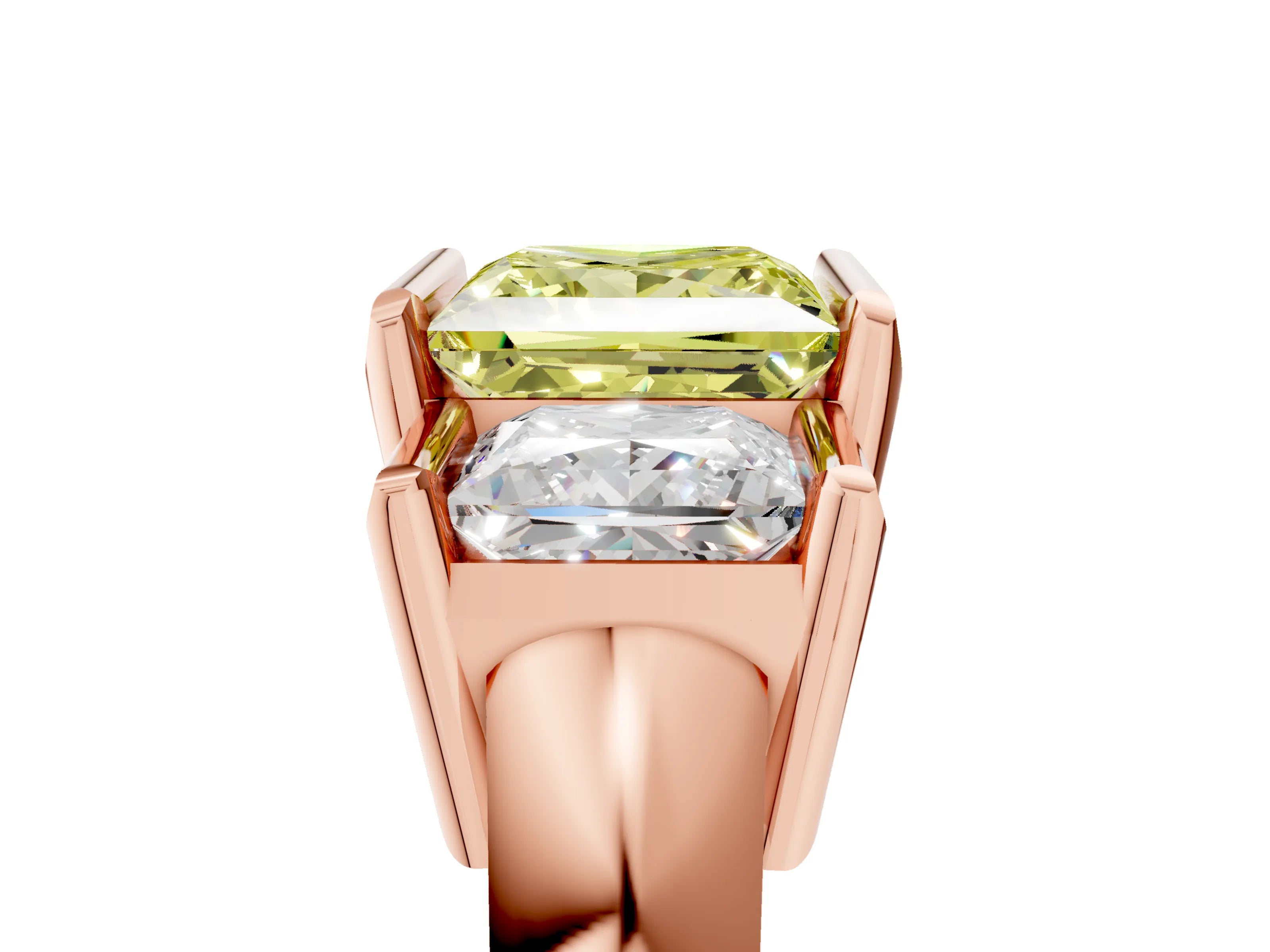 Rose gold Three Stone Fancy Yellow Princess Cut Cut Channel Set Diamond Ring_5