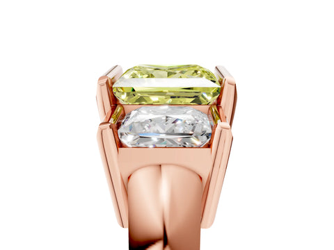 Rose gold Three Stone Fancy Yellow Princess Cut Cut Channel Set Diamond Ring_5