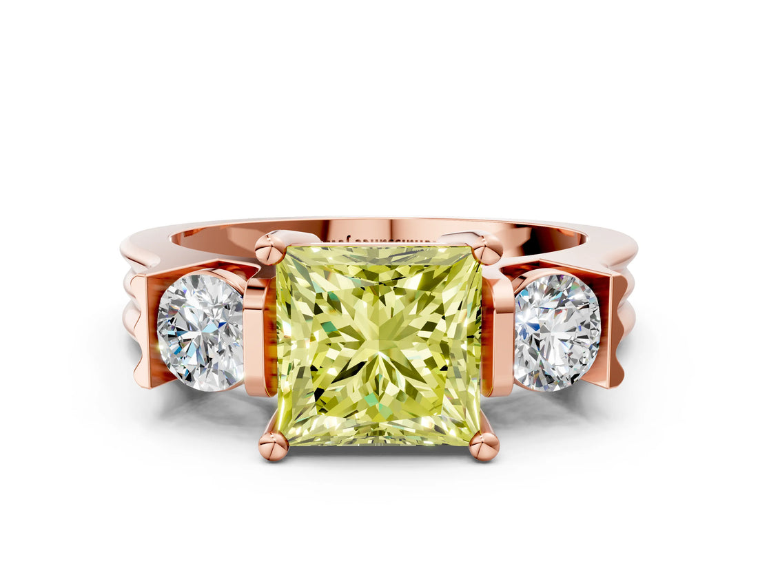 Rose gold Three-Stone Fancy Yellow Princess Cut Cut Classic Band Prong Setting Ring