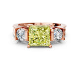Rose gold Three-Stone Fancy Yellow Princess Cut Cut Classic Band Prong Setting Ring