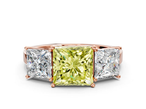 Rose gold Three-Stone Fancy Yellow Princess Cut Cut Diamond Engagement Ring with Flat Band and Four-Prong Setting_12