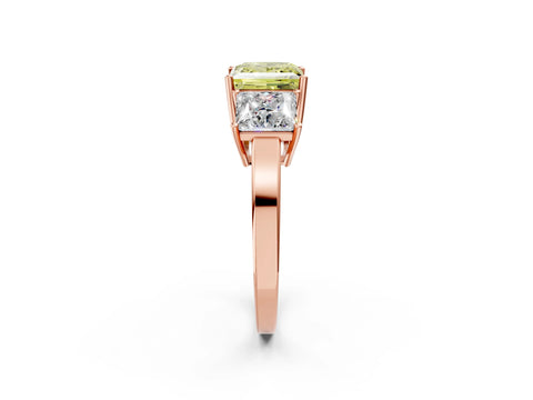 Rose gold Three-Stone Fancy Yellow Princess Cut Cut Diamond Engagement Ring with Flat Band and Four-Prong Setting_14