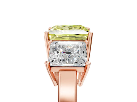 Rose gold Three-Stone Fancy Yellow Princess Cut Cut Diamond Engagement Ring with Flat Band and Four-Prong Setting_17