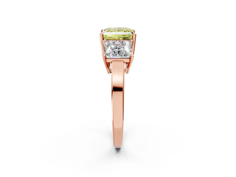 Rose gold Three-Stone Fancy Yellow Princess Cut Cut Diamond Engagement Ring with Flat Band and Four-Prong Setting_2