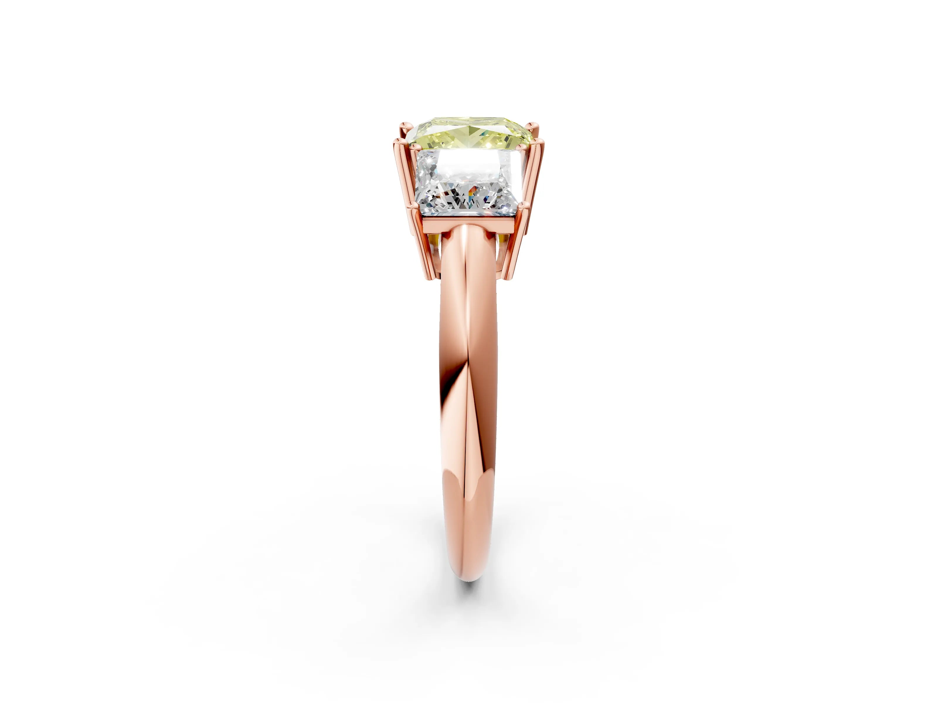 Rose gold Three-Stone Fancy Yellow Princess Cut Cut Diamond Engagement Ring with Prong Setting on a White Gold Band_2