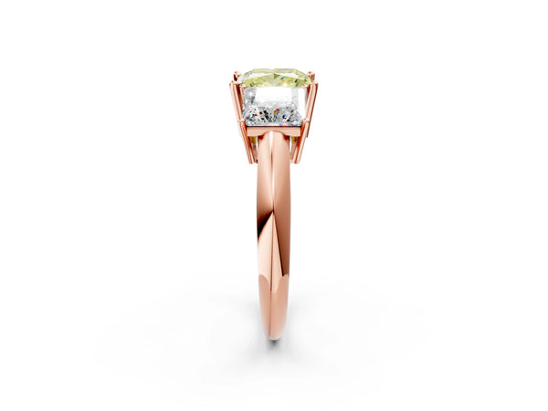 Rose gold Three-Stone Fancy Yellow Princess Cut Cut Diamond Engagement Ring with Prong Setting on a White Gold Band