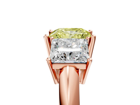 Rose gold Three-Stone Fancy Yellow Princess Cut Cut Diamond Engagement Ring with Prong Setting on a White Gold Band_29