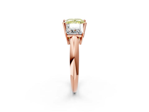 Rose gold Three-Stone Fancy Yellow Princess Cut Cut Diamond Engagement Ring with Prong Setting on a White Gold Band_2