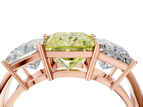 Rose gold Three-Stone Fancy Yellow Princess Cut Cut Diamond Engagement Ring with Prong Setting on a White Gold Band_4