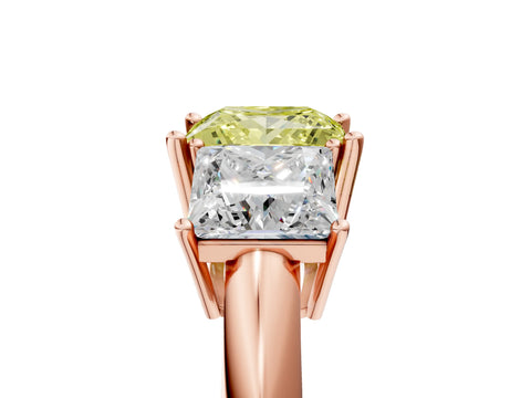 Rose gold Three-Stone Fancy Yellow Princess Cut Cut Diamond Engagement Ring with Prong Setting on a White Gold Band_5