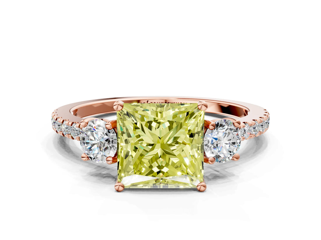Rose gold Three-Stone Fancy Yellow Princess Cut Cut Diamond Pavé Band with Prong Setting_15