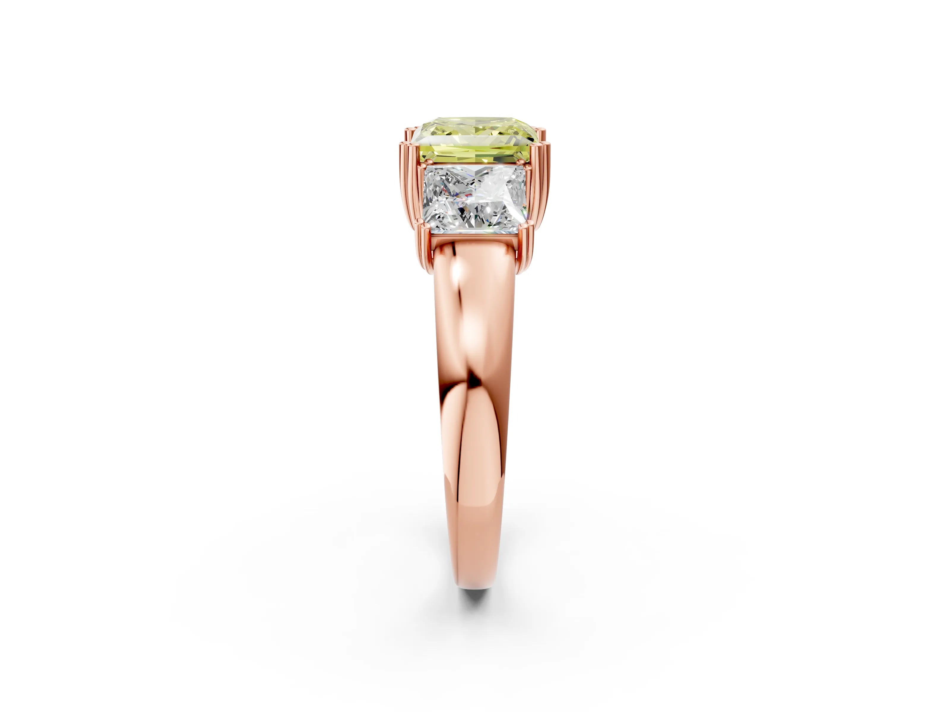 Rose gold Three-Stone Fancy Yellow Princess Cut Cut Diamond Ring with Channel Set Band and Four-Prong Setting_2
