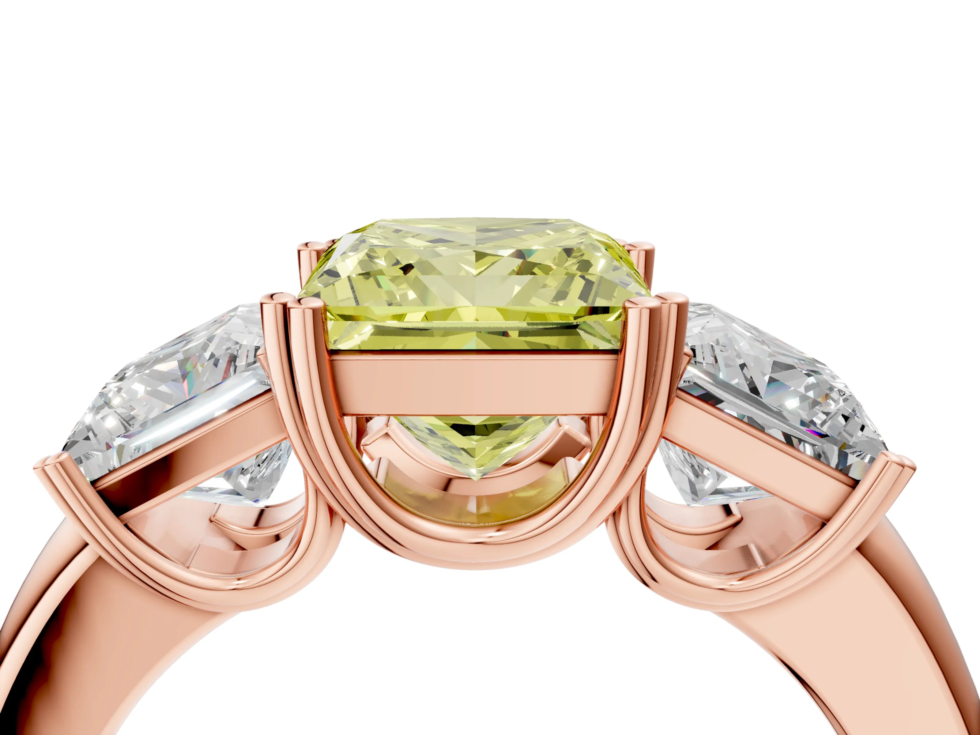 Rose gold Three-Stone Fancy Yellow Princess Cut Cut Diamond Ring with Channel Set Band and Four-Prong Setting_4