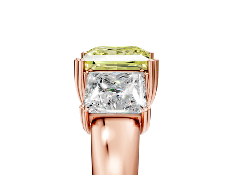Rose gold Three-Stone Fancy Yellow Princess Cut Cut Diamond Ring with Channel Set Band and Four-Prong Setting_5