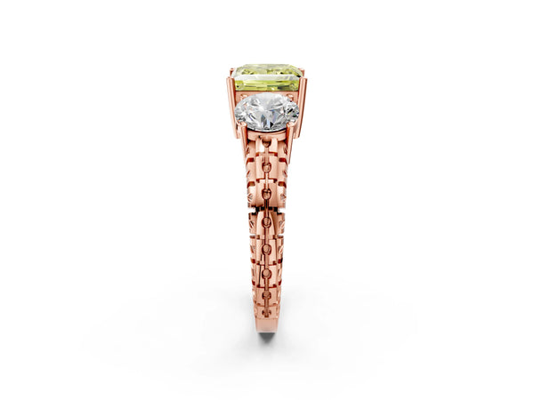 Rose gold Three-Stone Fancy Yellow Princess Cut Cut Diamond Ring with Channel-Set Band and Prong Setting
