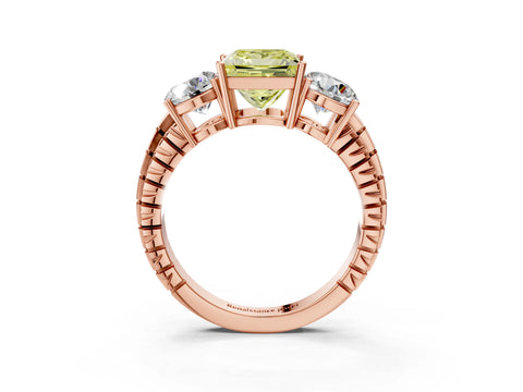 Rose gold Three-Stone Fancy Yellow Princess Cut Cut Diamond Ring with Channel-Set Band and Prong Setting_3