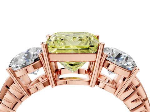Rose gold Three-Stone Fancy Yellow Princess Cut Cut Diamond Ring with Channel-Set Band and Prong Setting_4