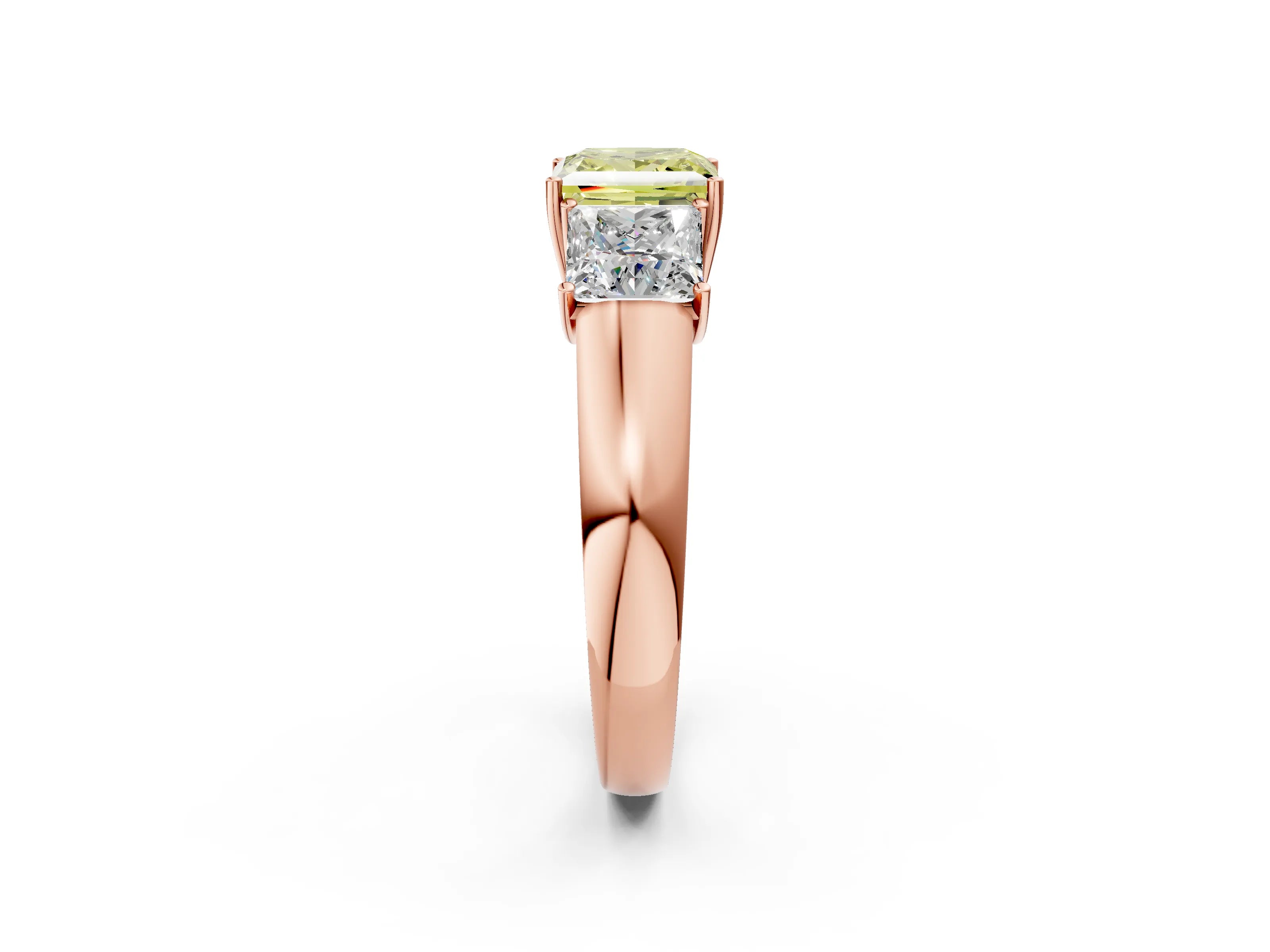 Rose gold Three-Stone Fancy Yellow Princess Cut Cut Diamond Ring with Prong Setting and Classic Band_2