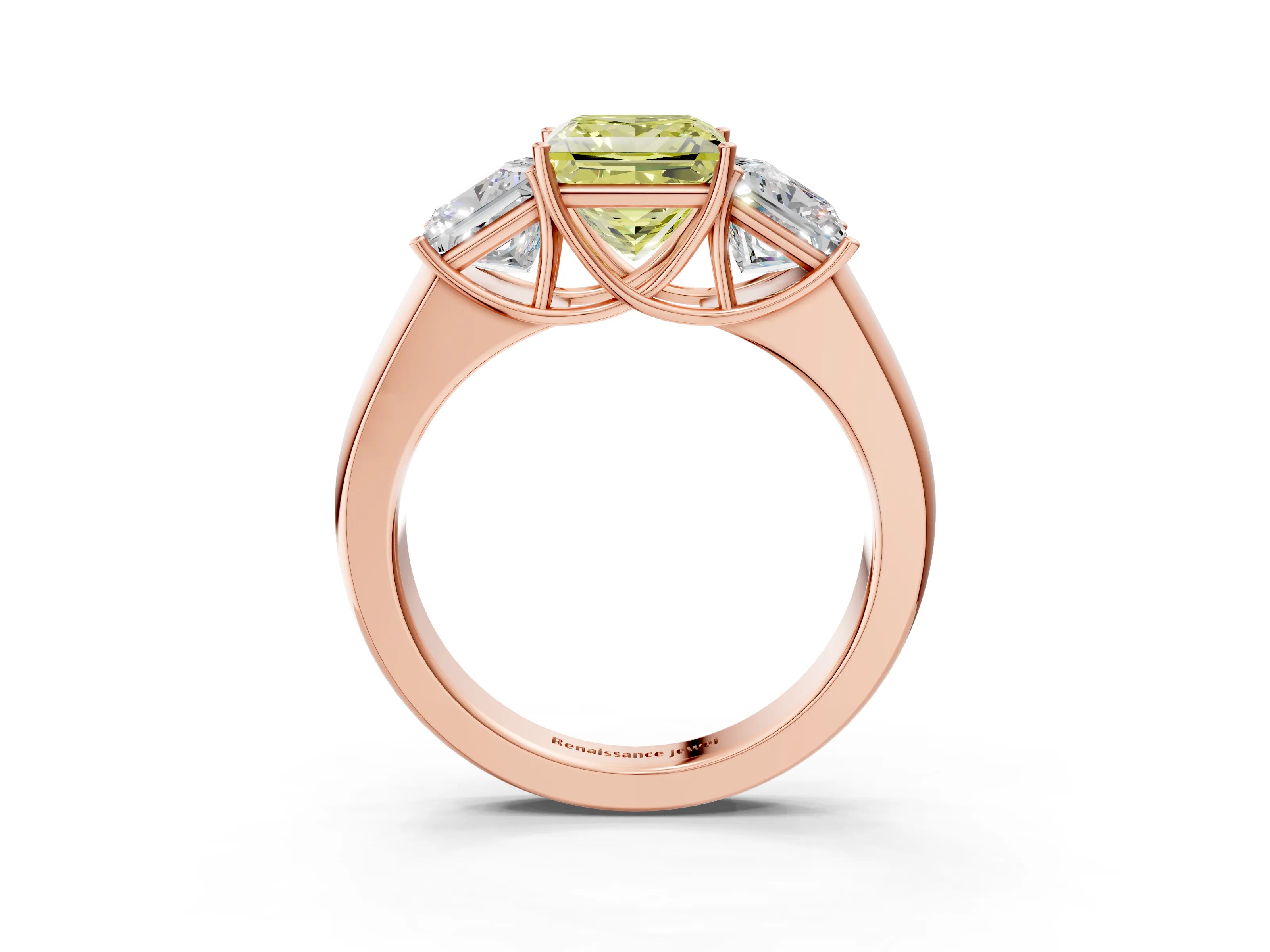 Rose gold Three-Stone Fancy Yellow Princess Cut Cut Diamond Ring with Prong Setting and Classic Band_3