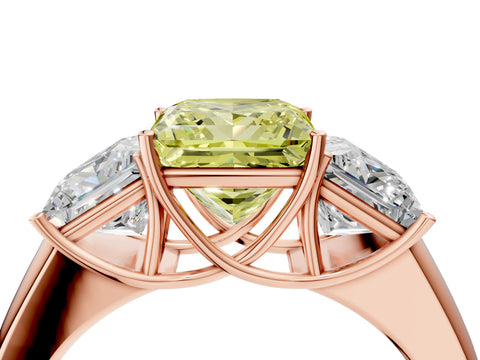 Rose gold Three-Stone Fancy Yellow Princess Cut Cut Diamond Ring with Prong Setting and Classic Band_4