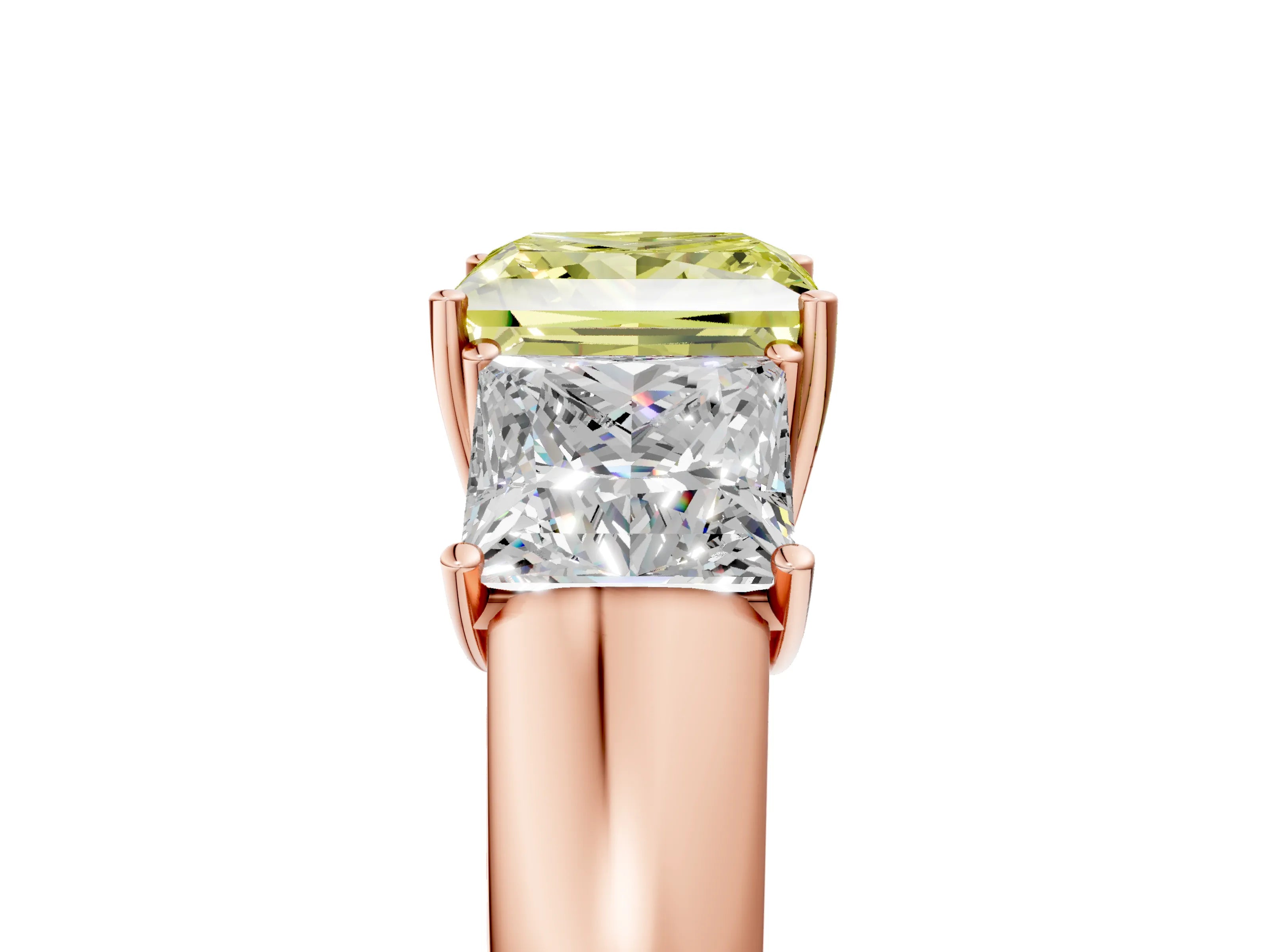 Rose gold Three-Stone Fancy Yellow Princess Cut Cut Diamond Ring with Prong Setting and Classic Band_5
