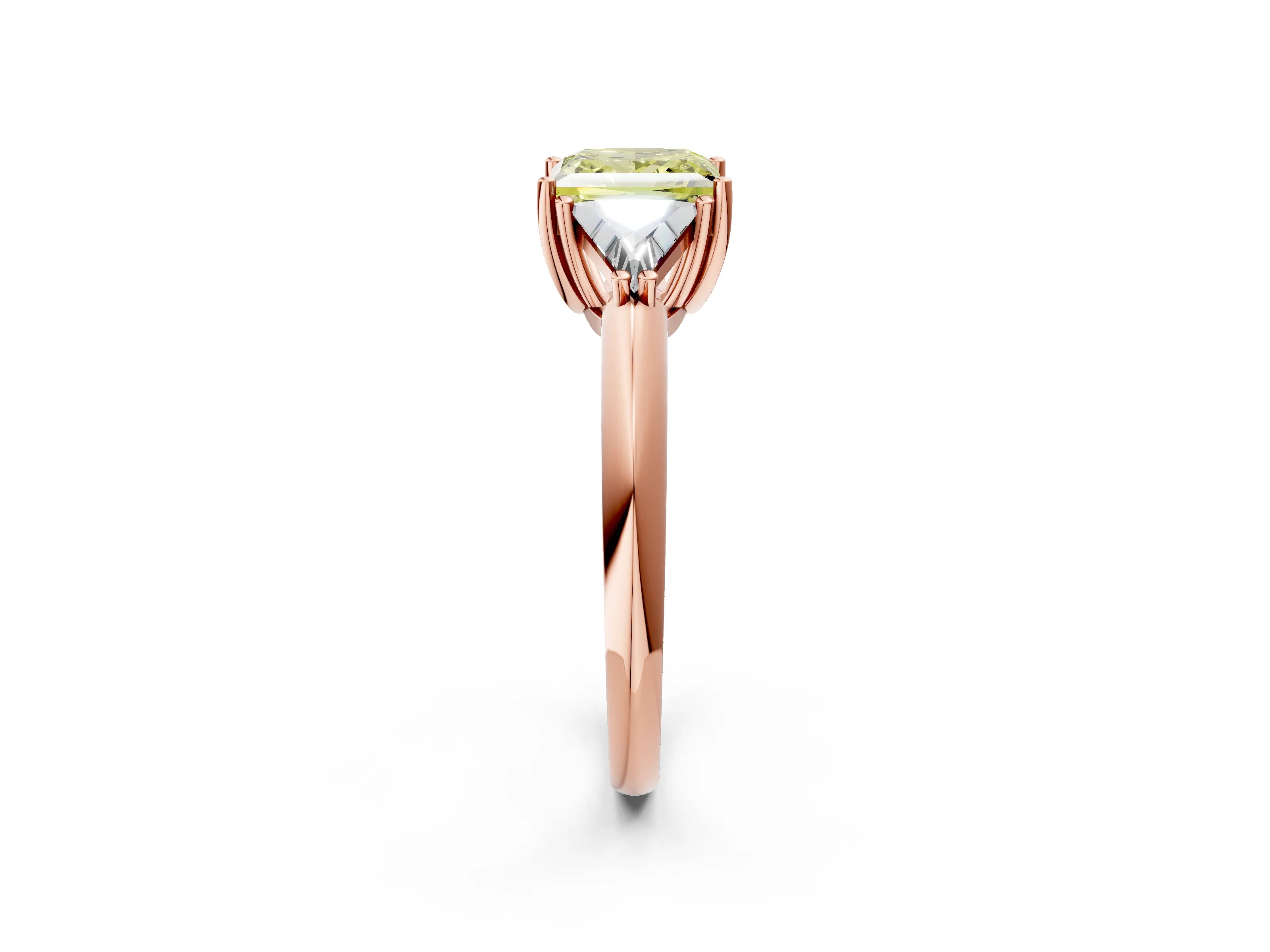 Rose gold Three-Stone Fancy Yellow Princess Cut Cut Diamond Ring with Trillion Side Stones and Four-Prong Setting_5