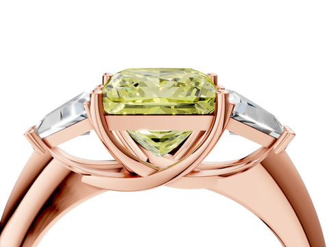 Rose gold Three-Stone Fancy Yellow Princess Cut Cut Diamond Ring with Trillion Side Stones and Four-Prong Setting_7