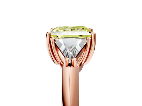 Rose gold Three-Stone Fancy Yellow Princess Cut Cut Diamond Ring with Trillion Side Stones and Four-Prong Setting_8
