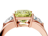 Rose gold Three-Stone Fancy Yellow Princess Cut Cut Diamond Ring with Trillion Side Stones on a Split Shank Band_4