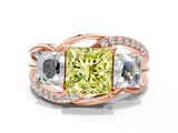 Rose gold Three-Stone Fancy Yellow Princess Cut Cut Diamond Split Shank Prong Set Ring